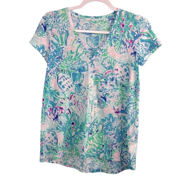 Lilly Pulitzer XS Amethyst CRAYSEA ETTA Tee V-Neck 100% Cotton Short Sleeve - Picture 8 of 8